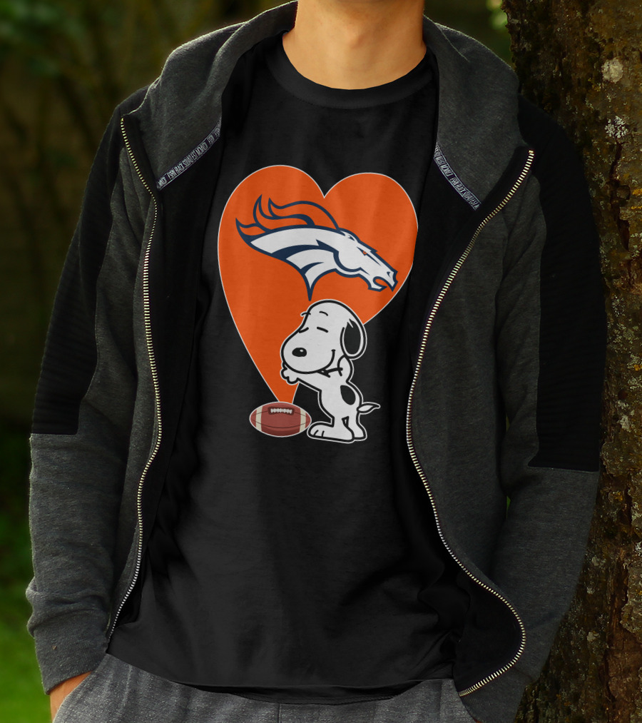 Denver Broncos Snoopy Hug Heart Logo Football T-Shirt