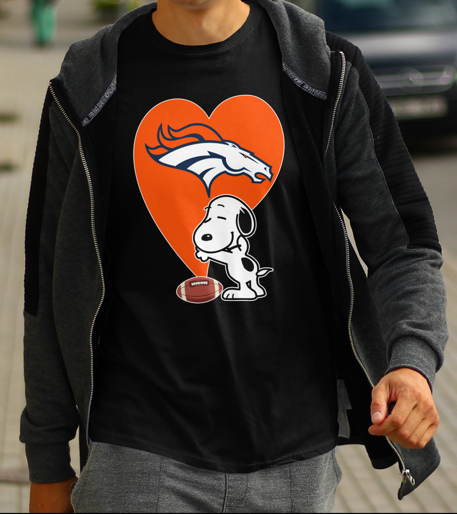 Denver Broncos Snoopy Hug Heart Logo Football T-Shirt