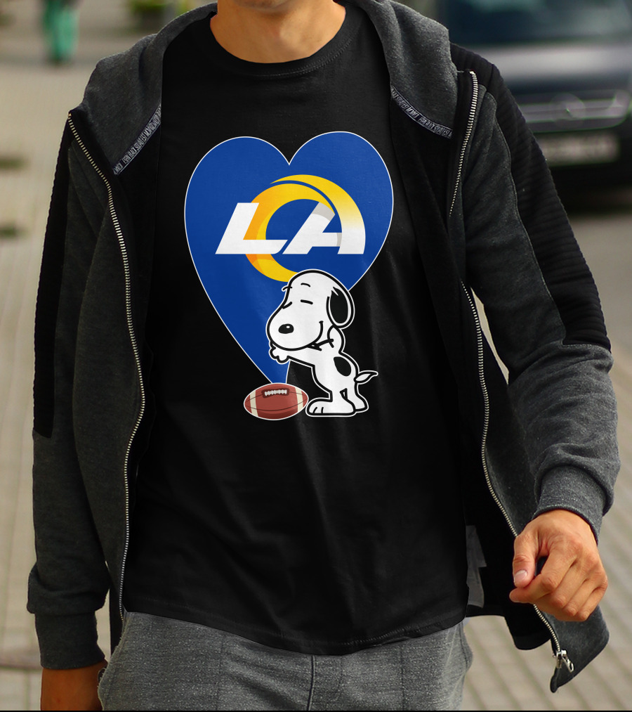 Snoopy Los Angeles Rams Football Heart Hug T-Shirt