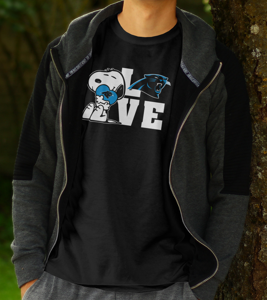 Snoopy Love Carolina Panthers Logo Peanuts NFL Football T-Shirt