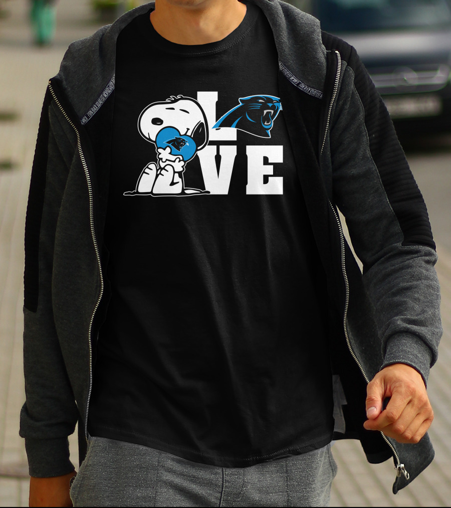 Snoopy Love Carolina Panthers Logo Peanuts NFL Football T-Shirt