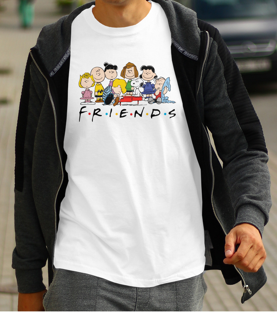 Friends Snoopy Peanuts Characters With Charlie Brown And Friends Text T-Shirt