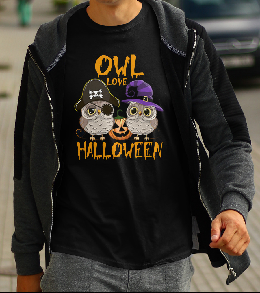 Owl Love Halloween Pirate And Witch Owls Pumpkin T-Shirt