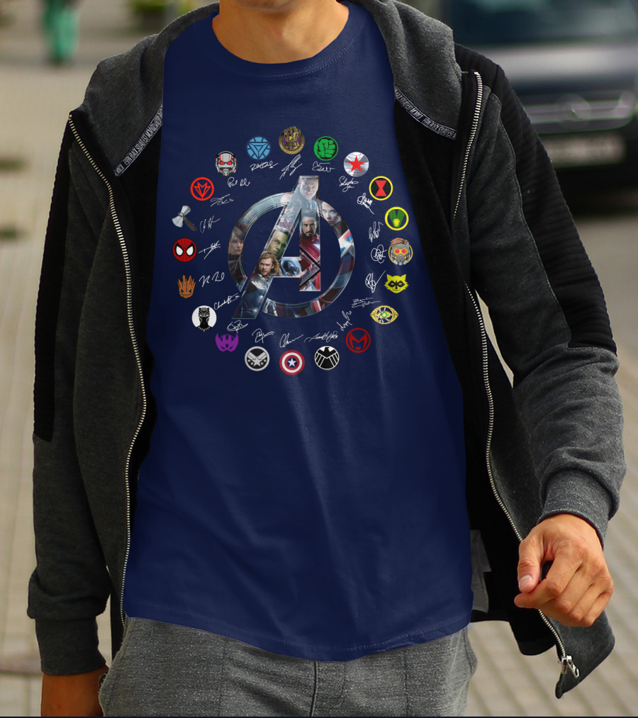 Avengers Endgame Emblem With Iconic Superhero Logos T-Shirt