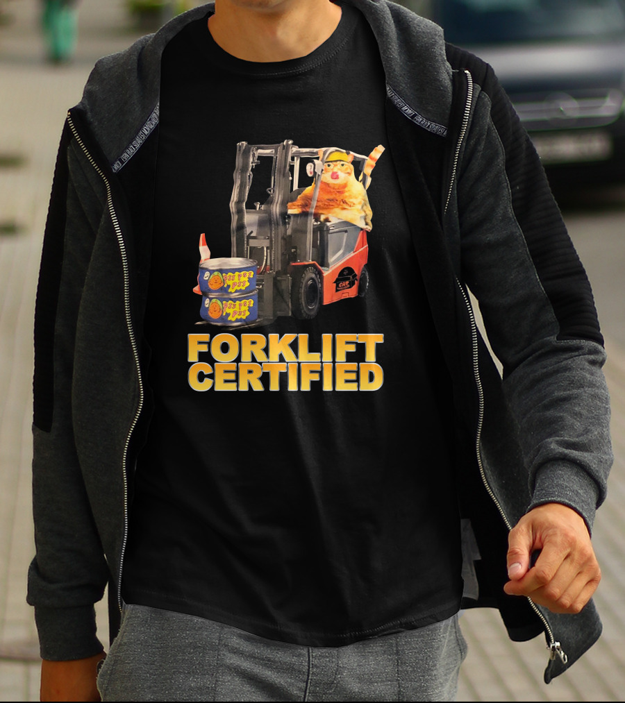 Forklift Certified Cat With Chef Pepe Soup Cans T-Shirt