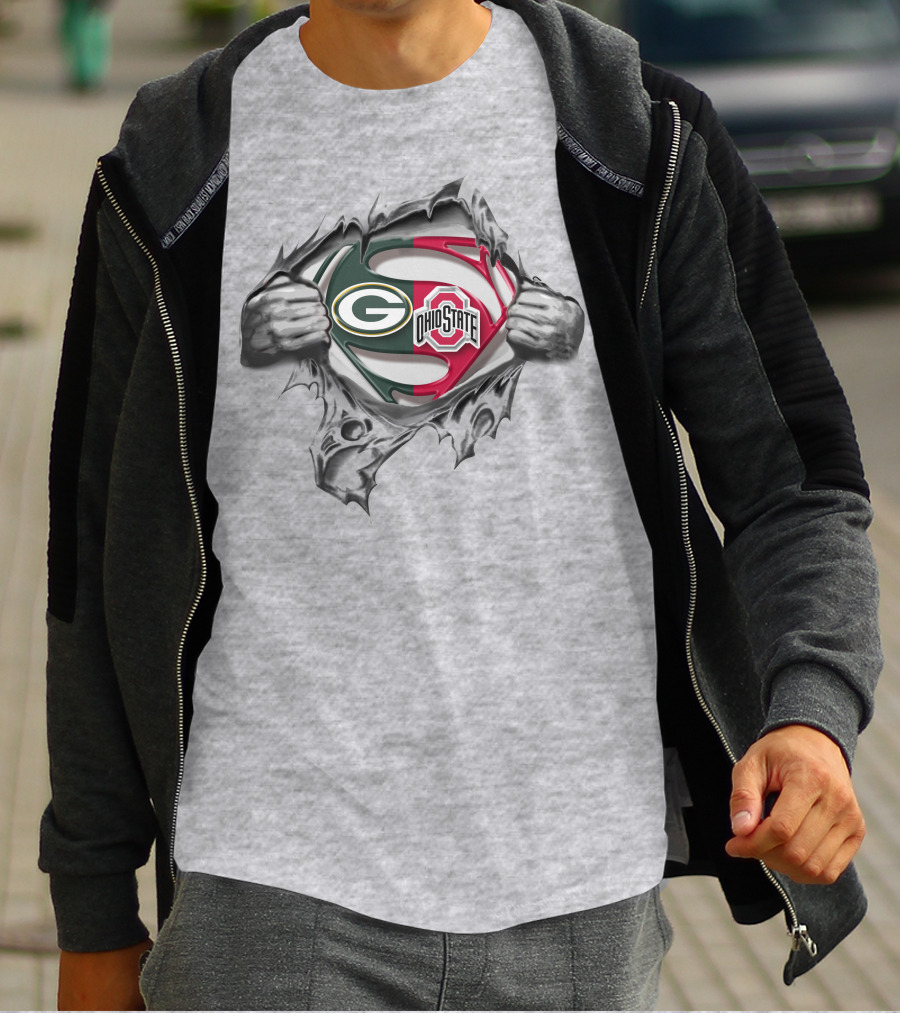 Green Bay Packers Ohio State Buckeyes Superman Logo Crossover T-Shirt