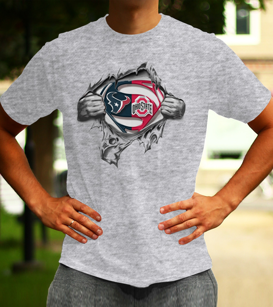 Houston Texans Ohio State Buckeyes Superman Logo Rip T-Shirt