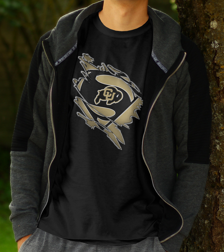 Colorado Buffaloes Superman Logo Inside Rip Effect T-Shirt