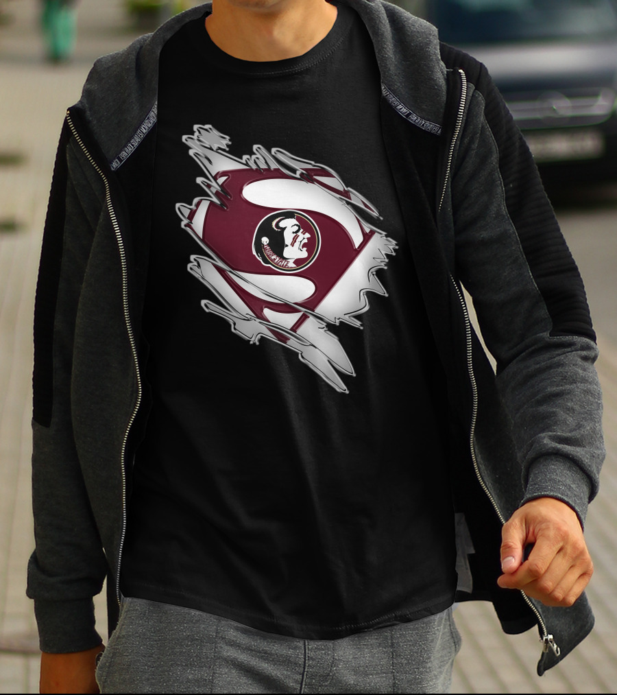 Florida State Seminoles Superman Logo Icon With Torn Suit Effect T-Shirt