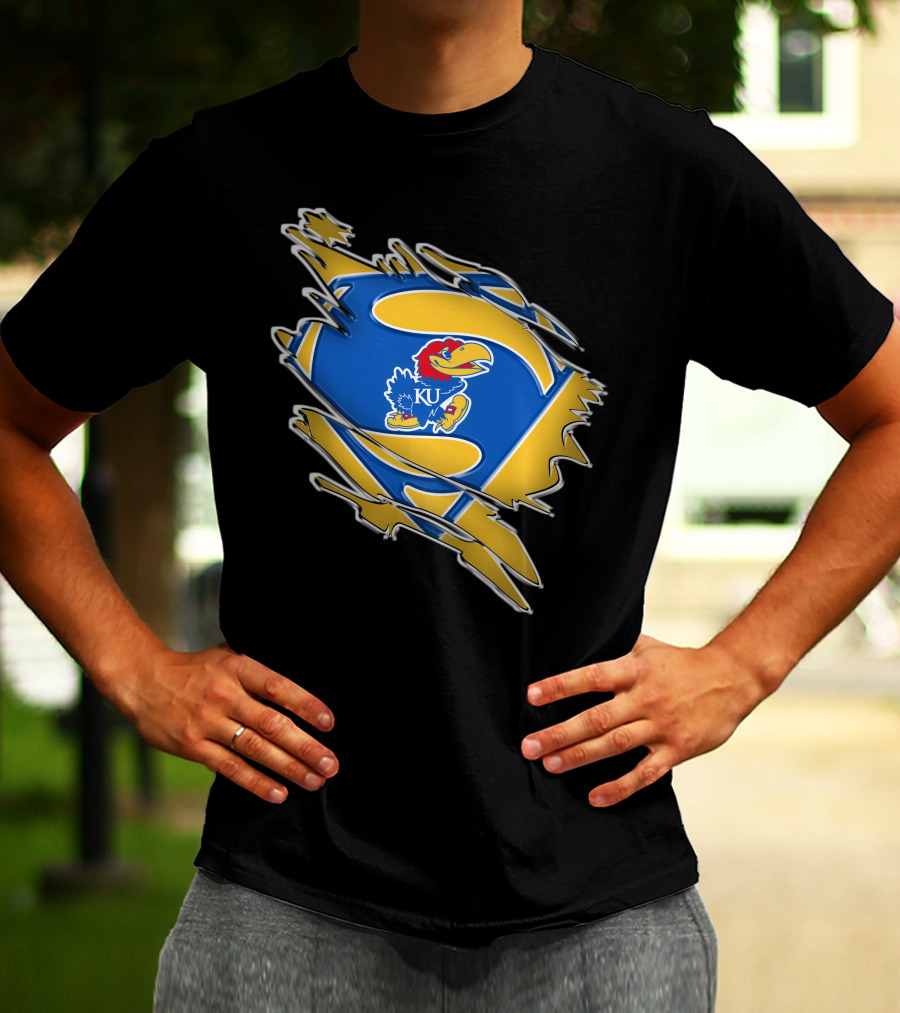 Kansas Jayhawks Super Man Logo KU Jayhawk Crest T-Shirt