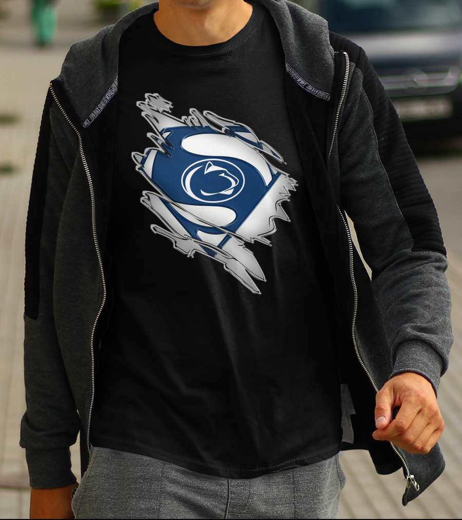 Penn State Nittany Lions Superman Logo Blue And White Shield T-Shirt