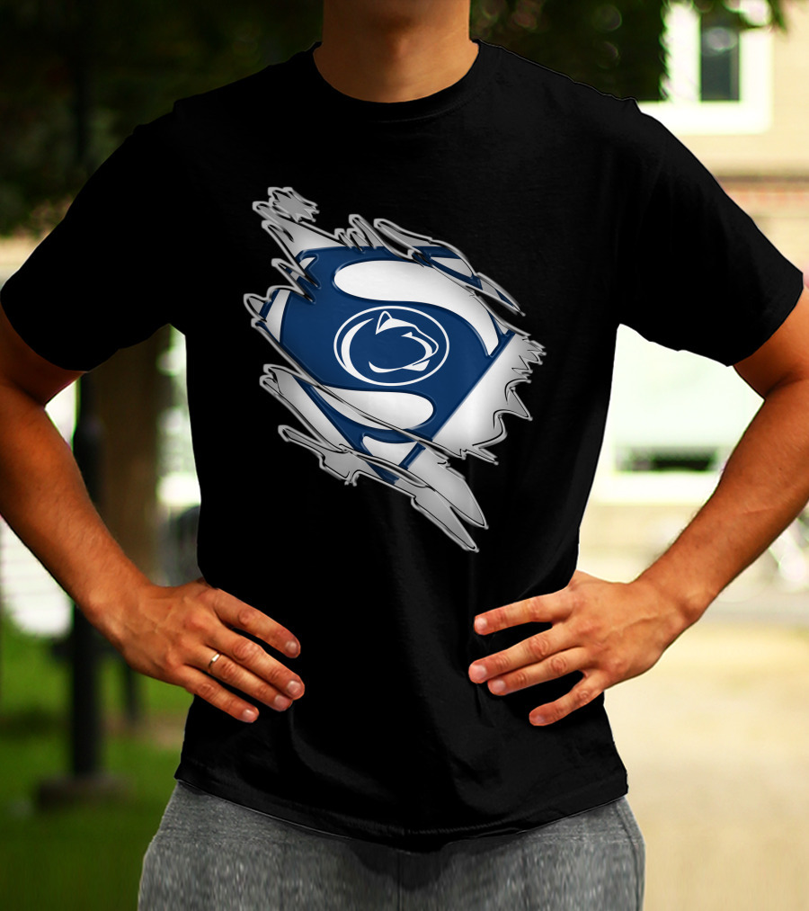 Penn State Nittany Lions Superman Logo Blue And White Shield T-Shirt