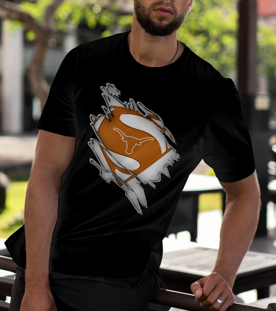 Texas Longhorns Superman Logo Rip T-Shirt