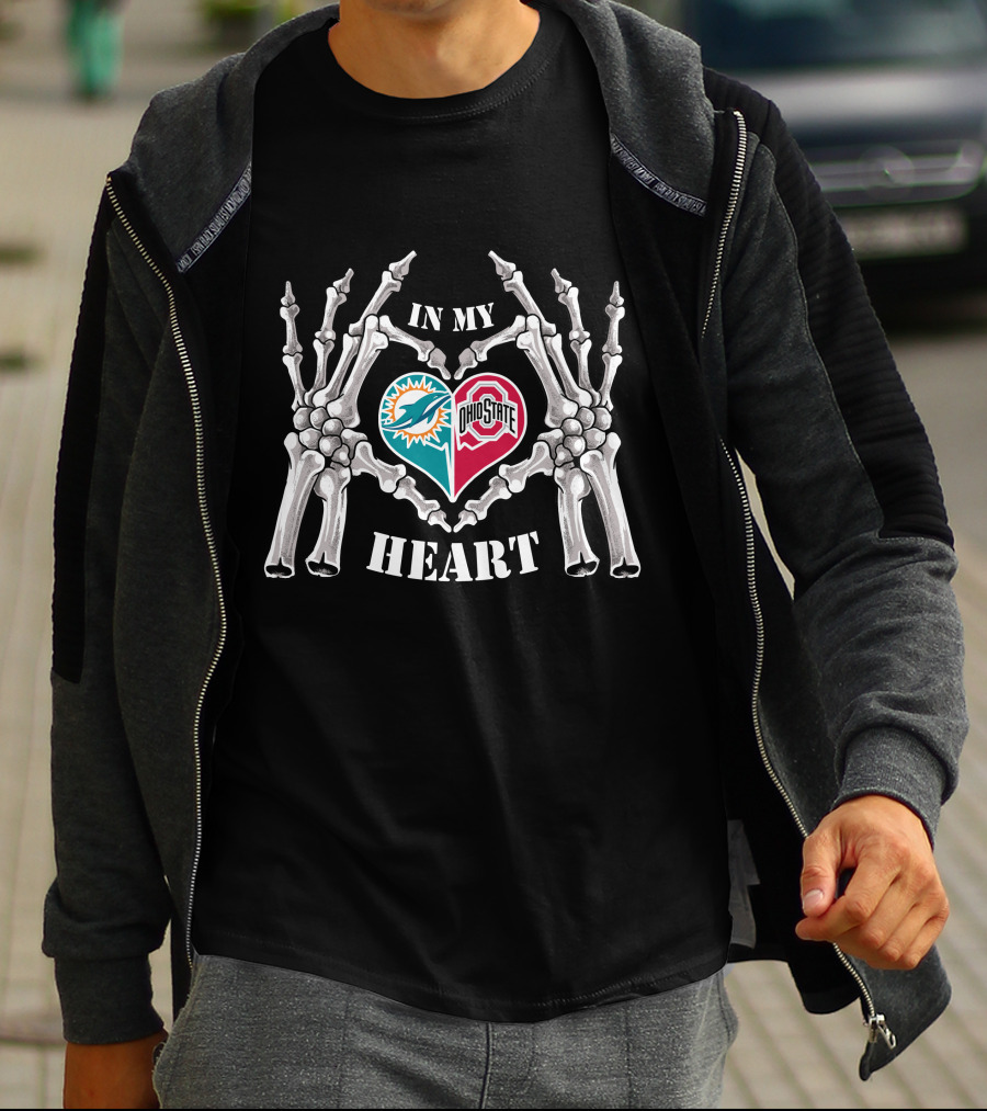 In My Heart Miami Dolphins Ohio State Buckeyes Skeleton Hands T-Shirt