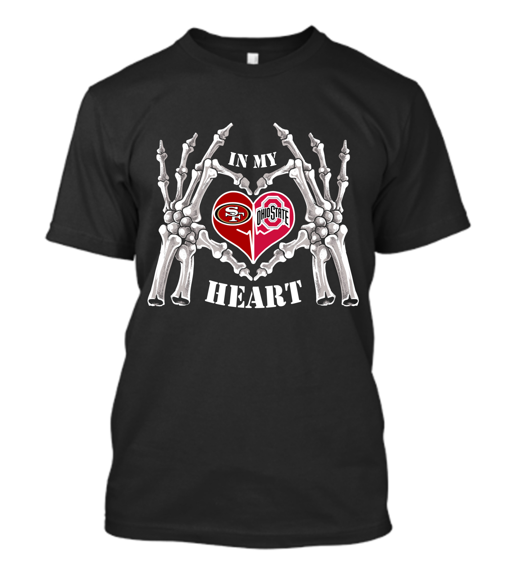 San Francisco 49ers Ohio State Buckeyes In My Heart Halloween Skeleton T-Shirt