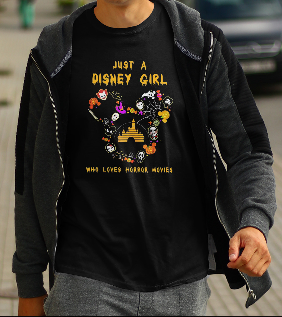 Just A Disney Girl With Icons Who Loves Horror Movies T-Shirt