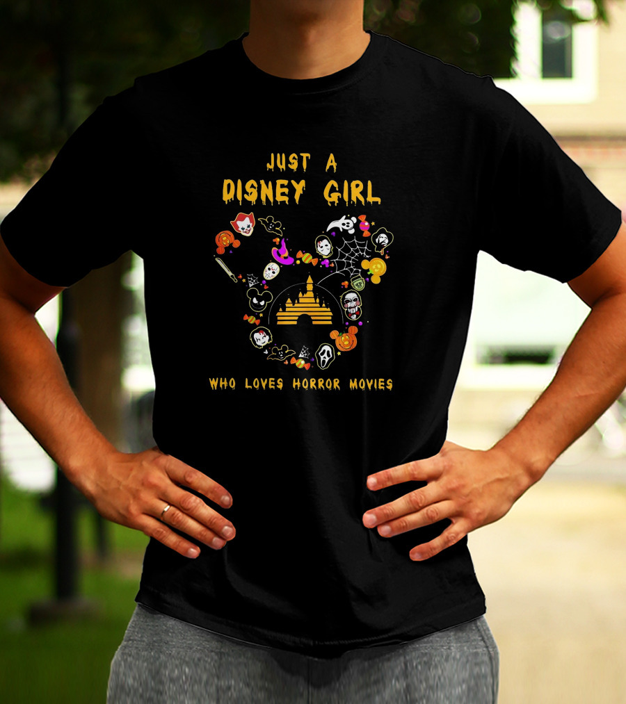 Just A Disney Girl With Icons Who Loves Horror Movies T-Shirt