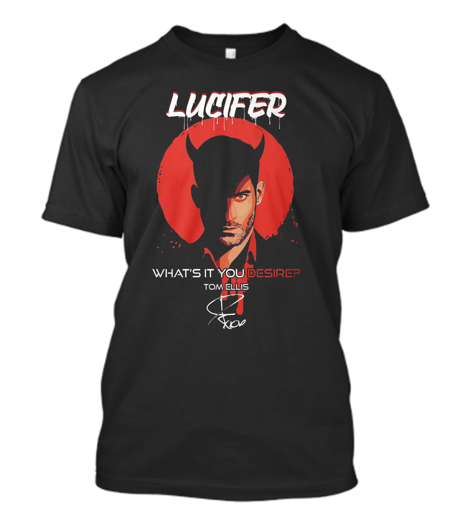 Lucifer What's It You Desire Tom Ellis Red Circle Devil Horns T-Shirt