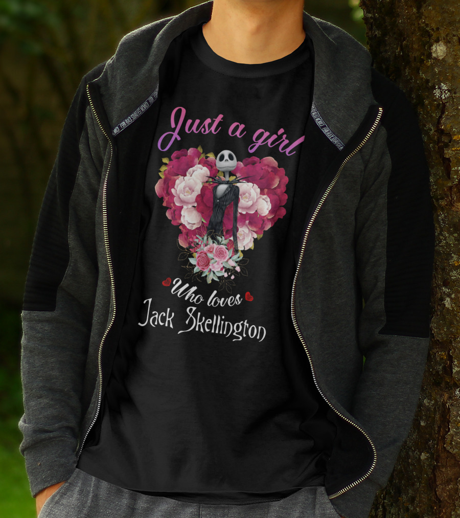Just A Girl Who Loves Jack Skellington With Heart And Flowers T-Shirt