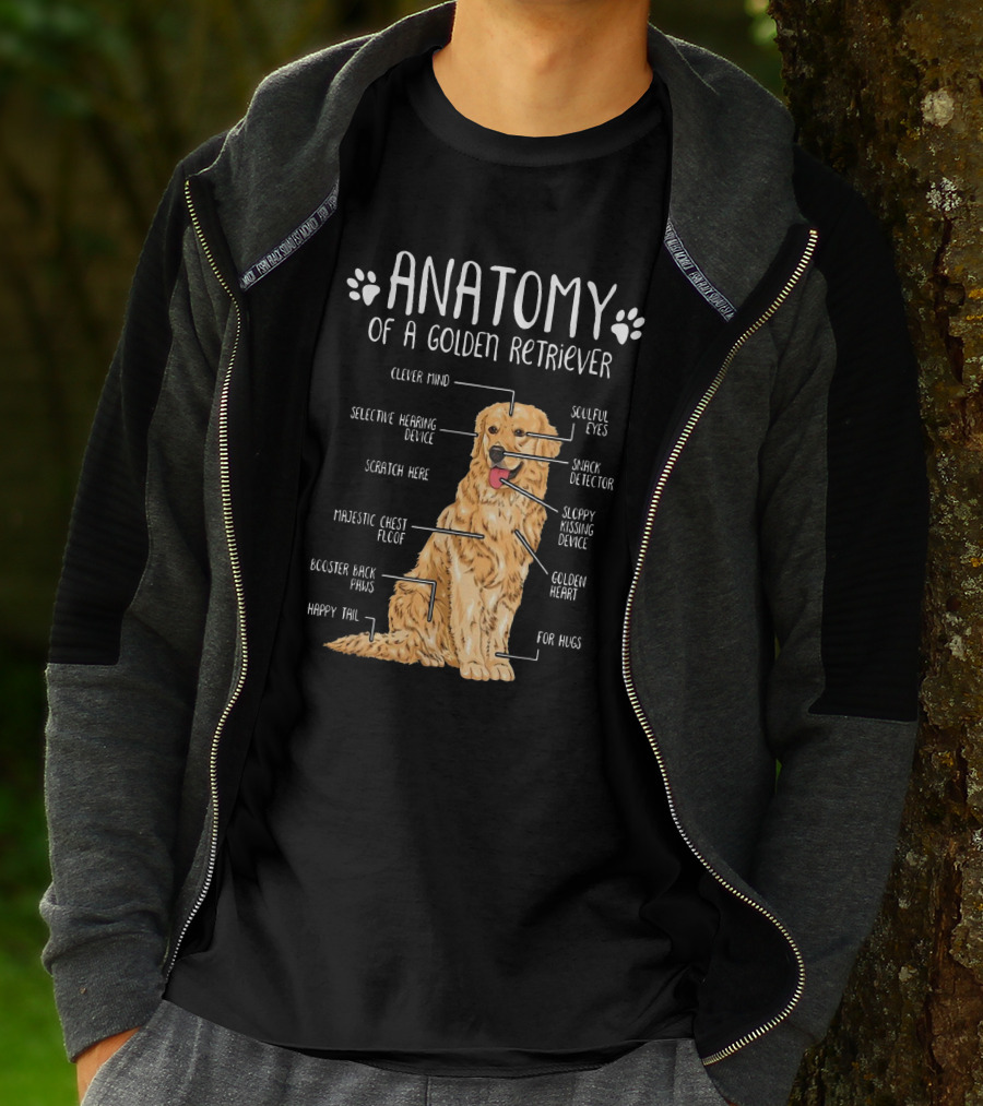 Anatomy Of A Golden Retriever Clever Mind Soulful Eyes Sloppy Kissing Device Happy Tail Booster Back Paws T-Shirt