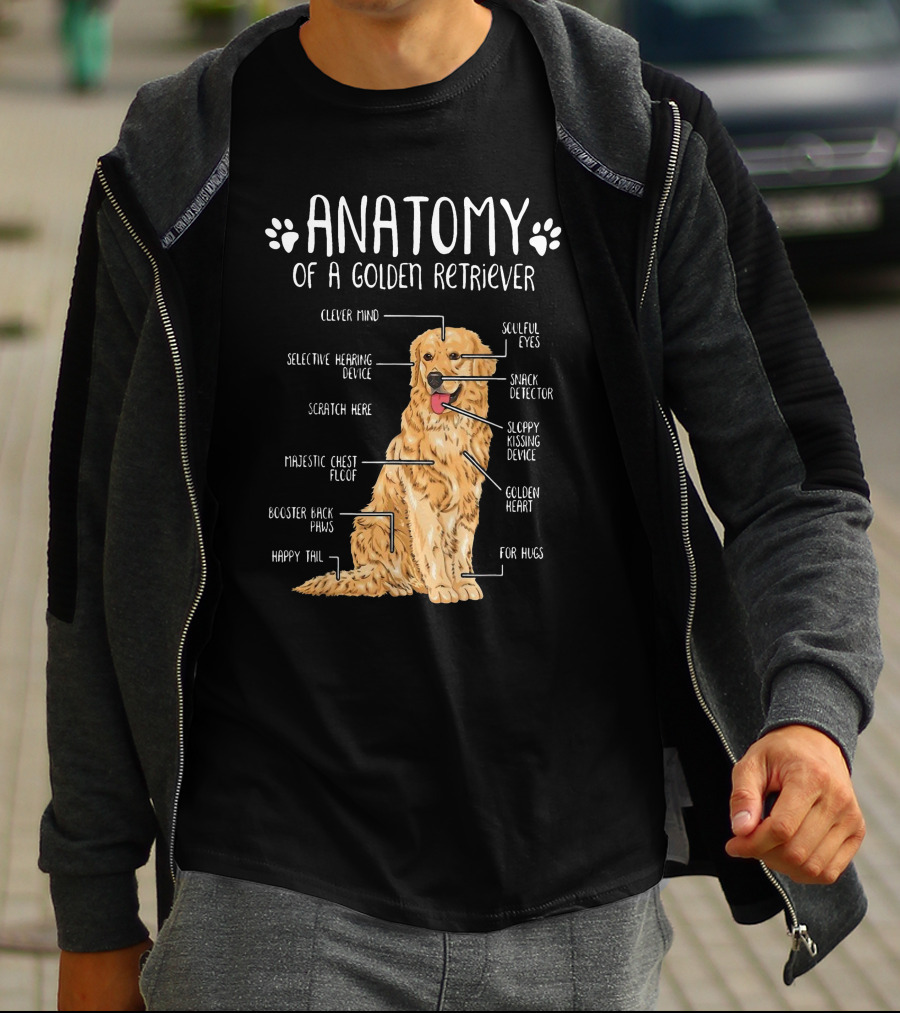Anatomy Of A Golden Retriever Clever Mind Soulful Eyes Sloppy Kissing Device Happy Tail Booster Back Paws T-Shirt