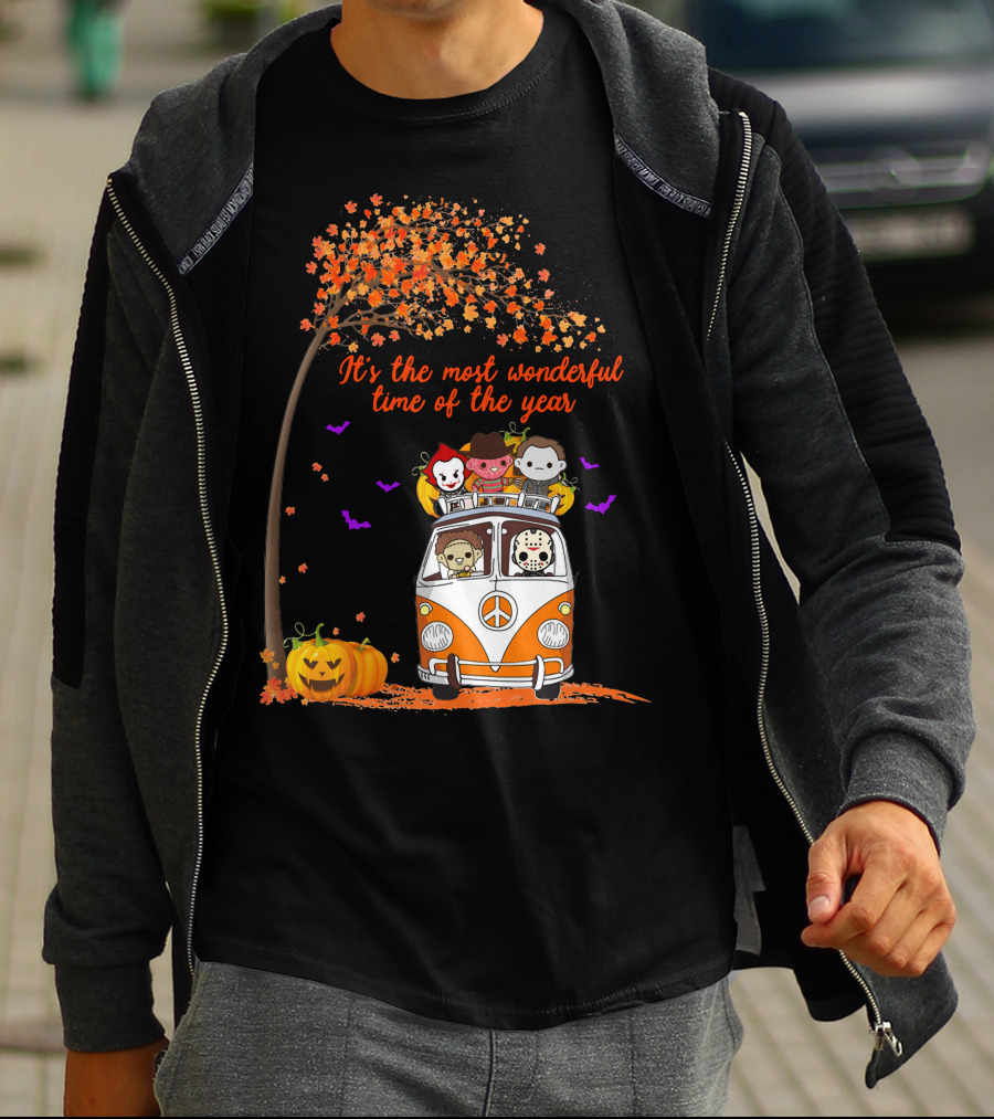 Horror Characters Halloween Road Trip Most Wonderful Time Of The Year T-Shirt