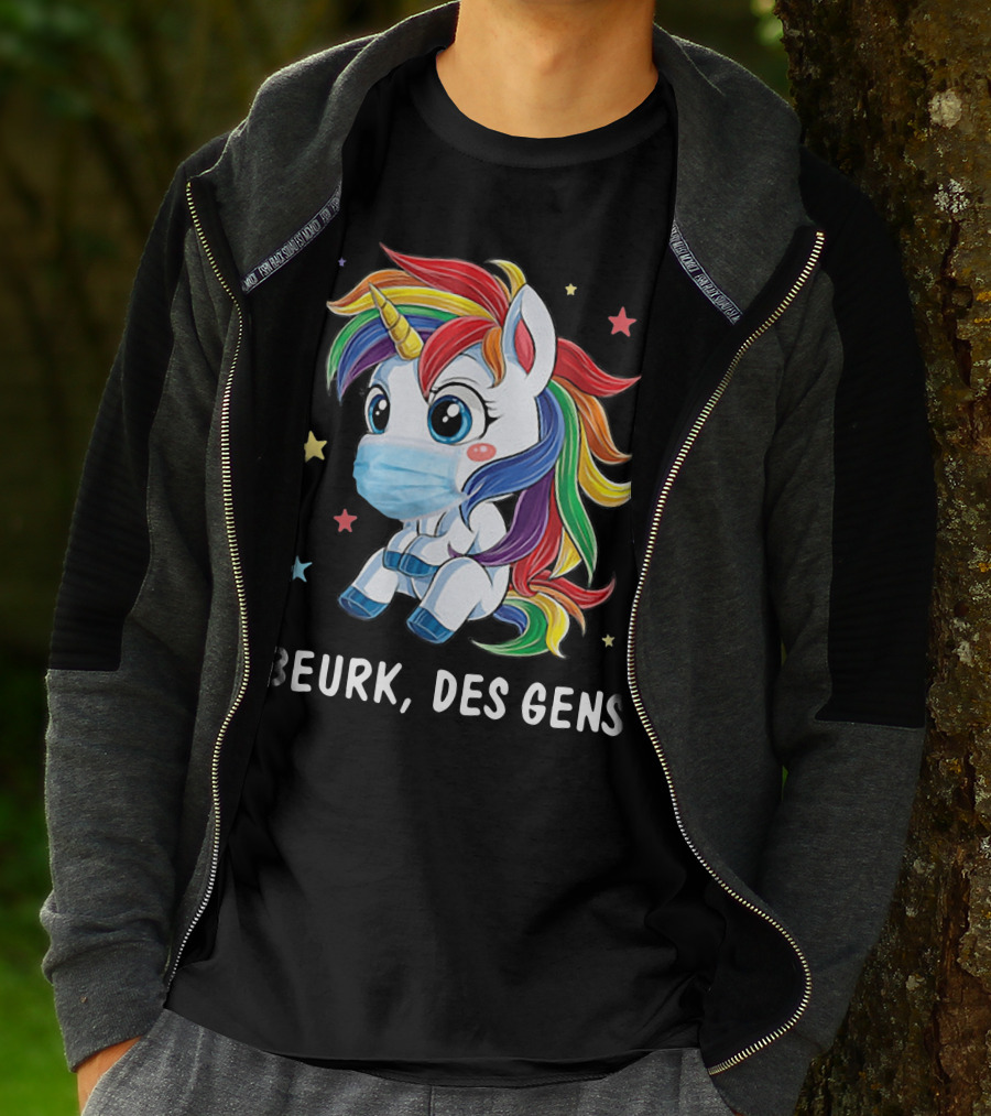 Licorne Arc-en-Ciel Masque Beurk Des Gens Étoiles T-Shirt