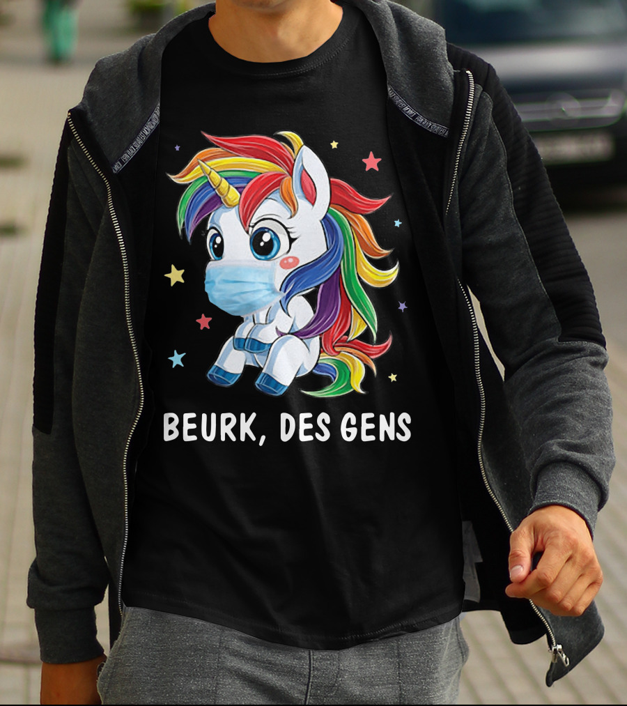 Licorne Arc-en-Ciel Masque Beurk Des Gens Étoiles T-Shirt