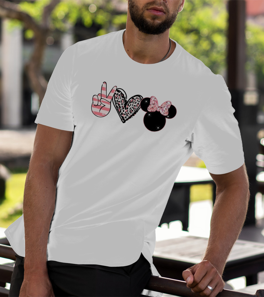 Minnie Peace Love Magic Leopard Print Sparkle Bow T-Shirt