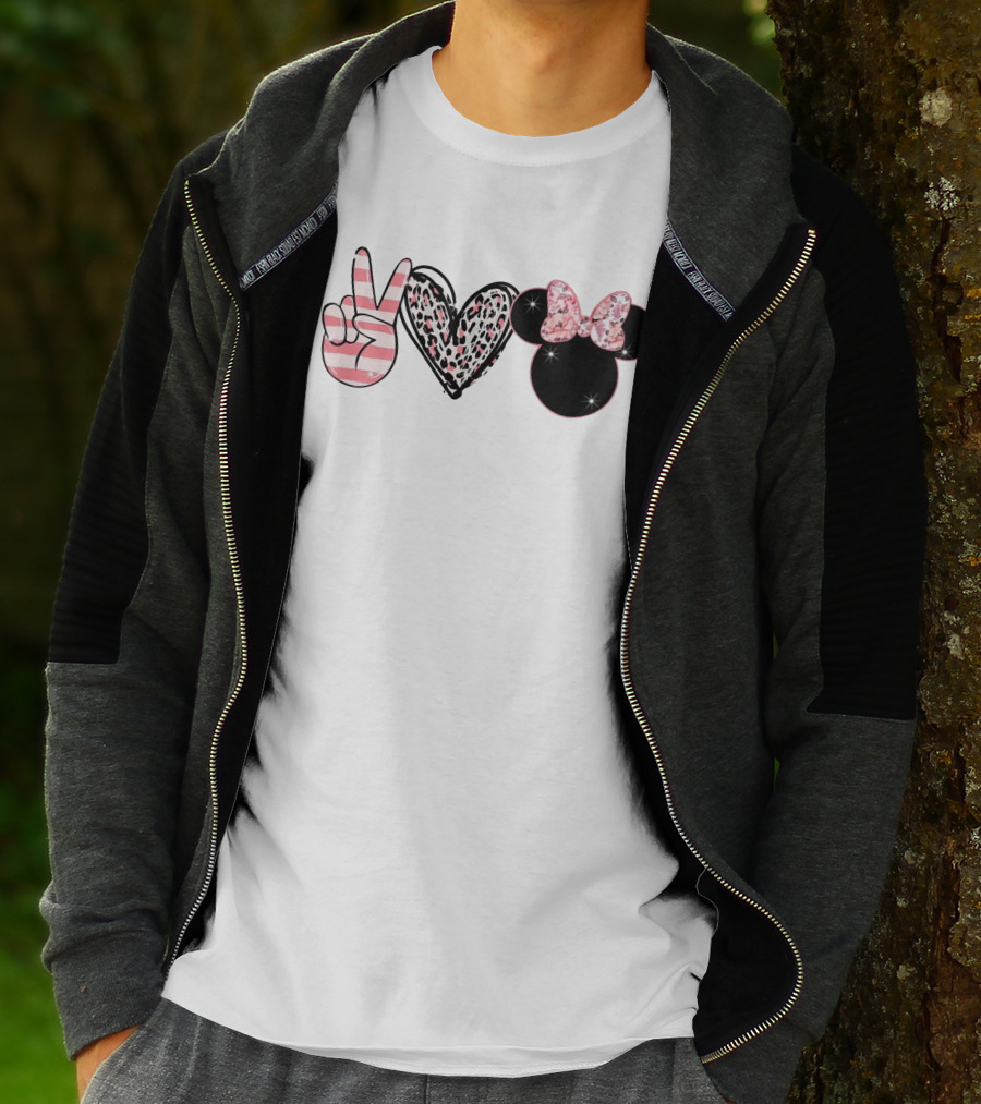 Minnie Peace Love Magic Leopard Print Sparkle Bow T-Shirt