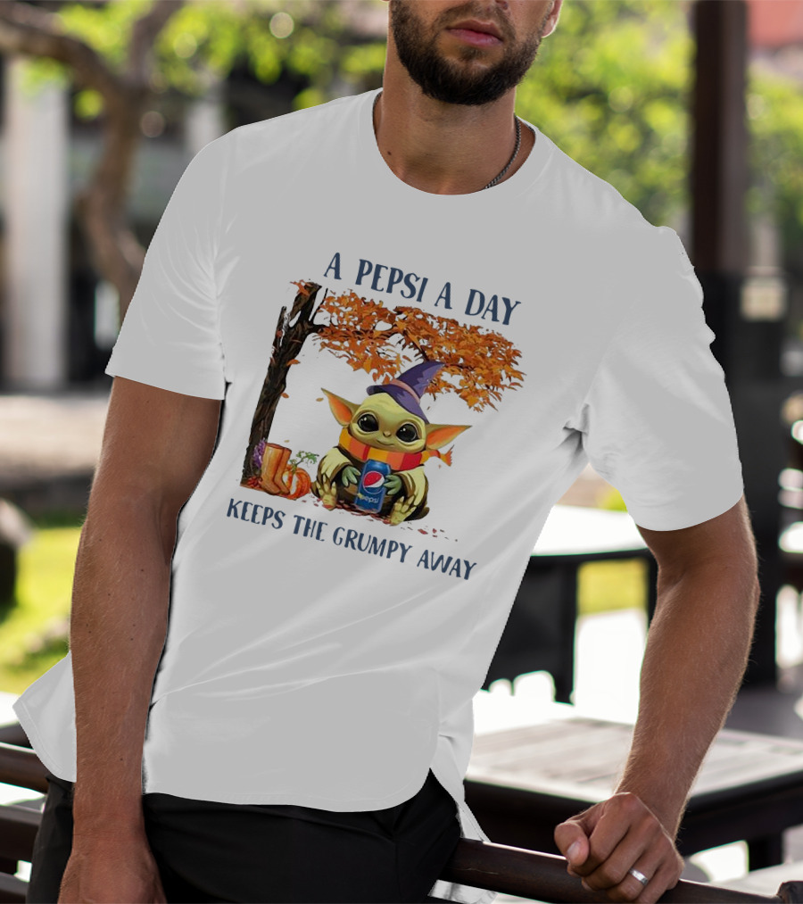 Baby Yoda A Pepsi A Day Keeps The Grumpy Away Halloween Fall T-Shirt