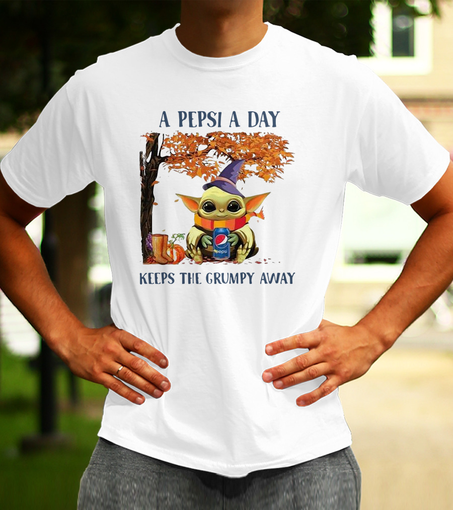 Baby Yoda A Pepsi A Day Keeps The Grumpy Away Halloween Fall T-Shirt