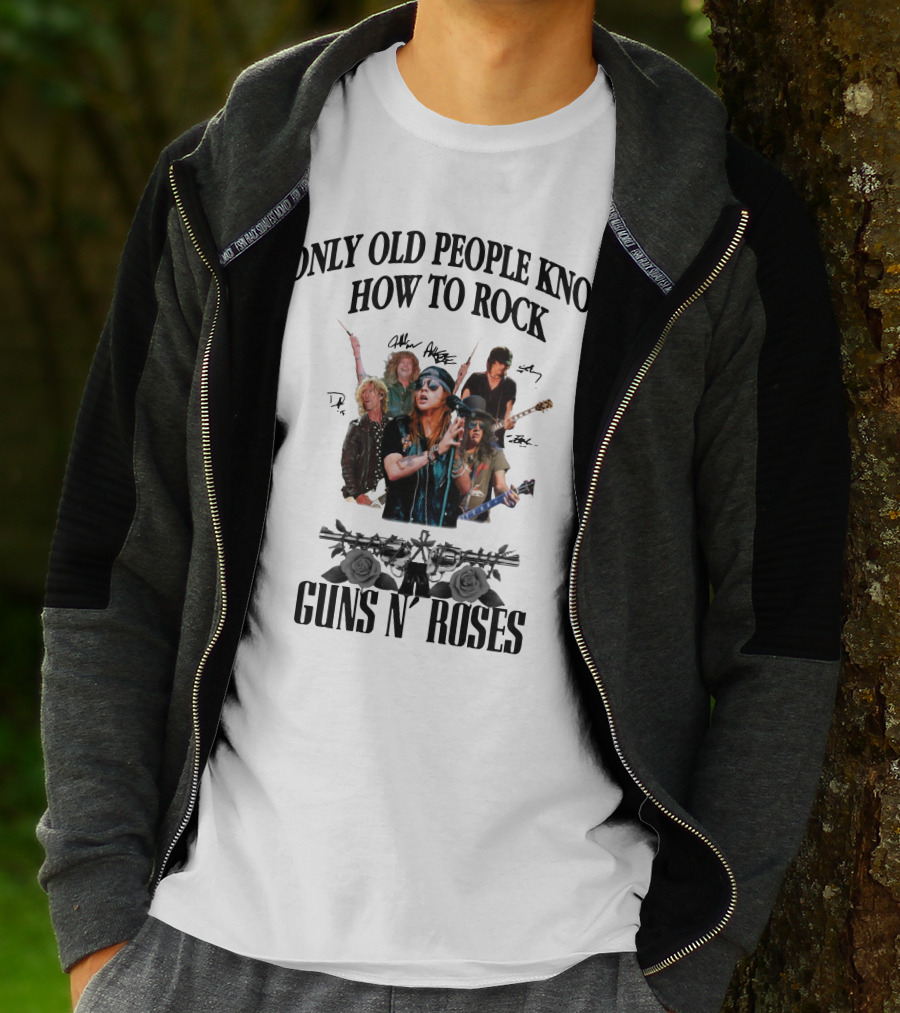 Only Old People Know How To Rock Guns N' Roses Signatures Roses Guns T-Shirt