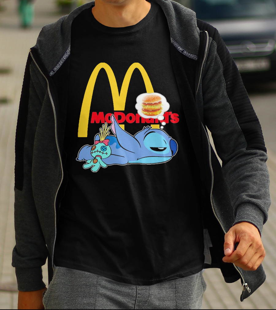 Stitch Sleeping Under McDonald's Golden Arches Dreaming Of Burger T-Shirt