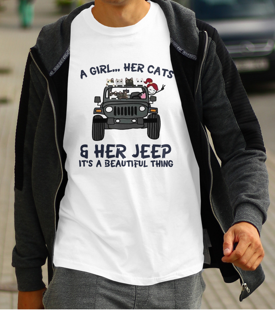 A Girl Her Cats And Her Jeep It's A Beautiful Thing T-Shirt