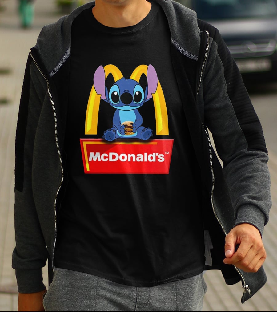 Baby Stitch Holding McDonald's Burger In Iconic T-Shirt