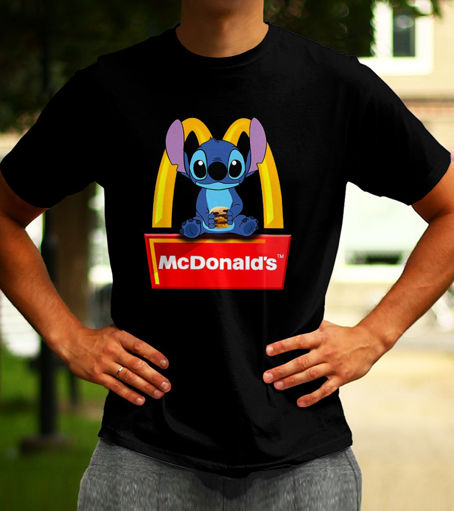 Baby Stitch Holding McDonald's Burger In Iconic T-Shirt