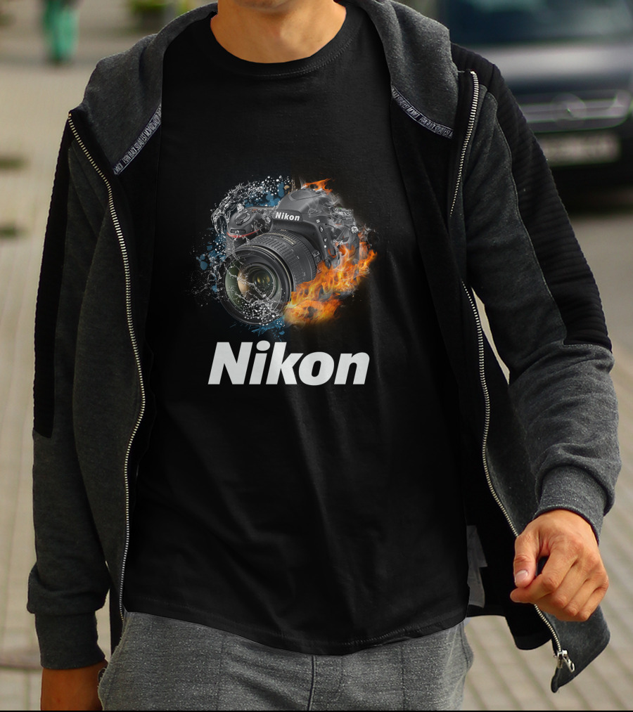 Nikon Camera Immersed In Water And Fire Elements T-Shirt