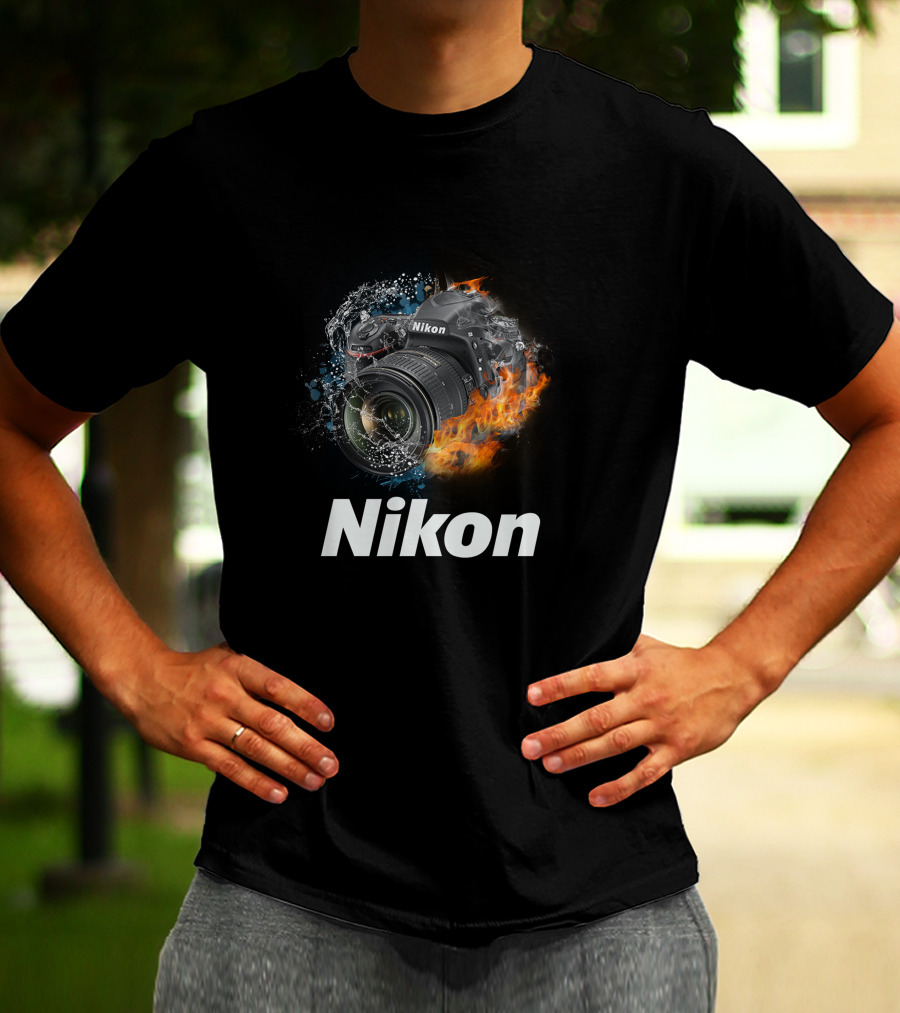 Nikon Camera Immersed In Water And Fire Elements T-Shirt