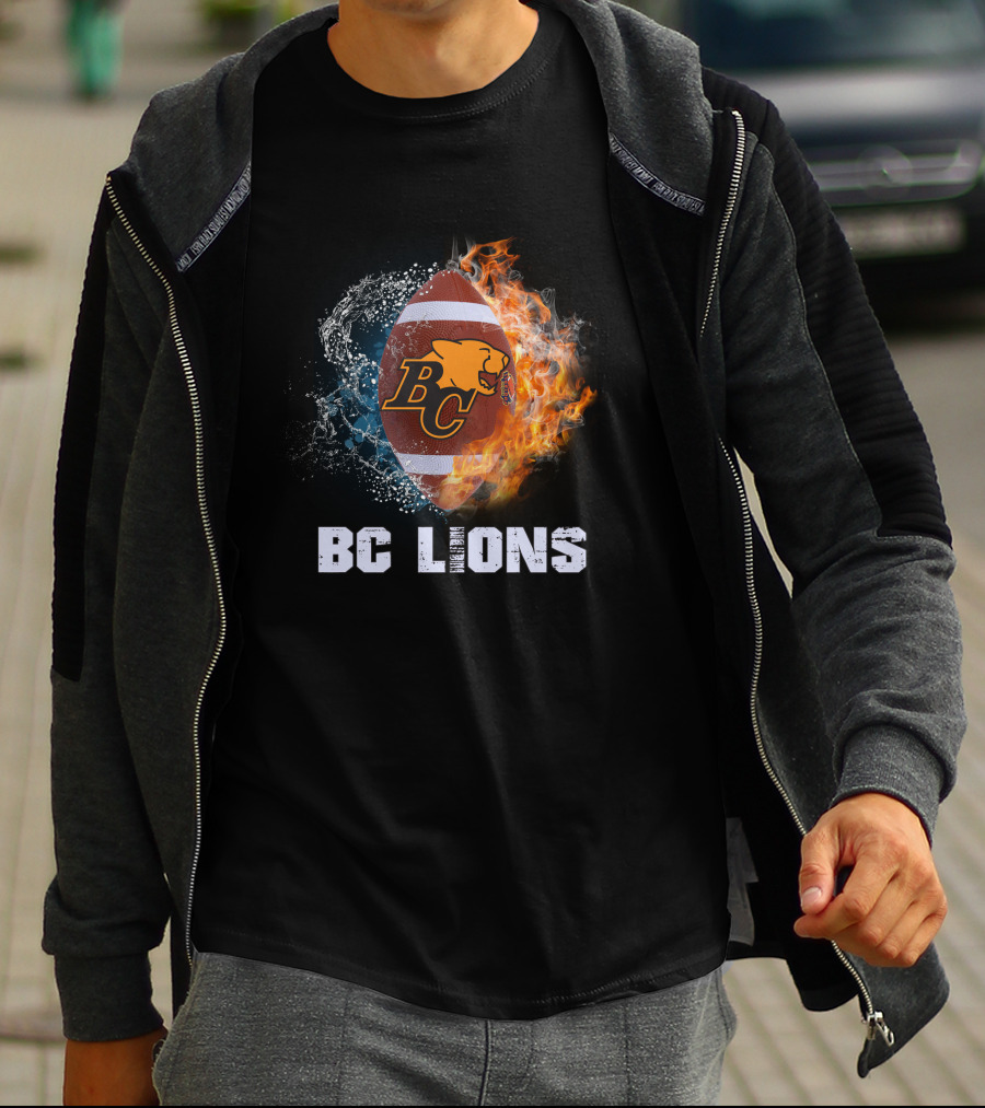BC Lions Football Logo With Fire And Water Elements T-Shirt