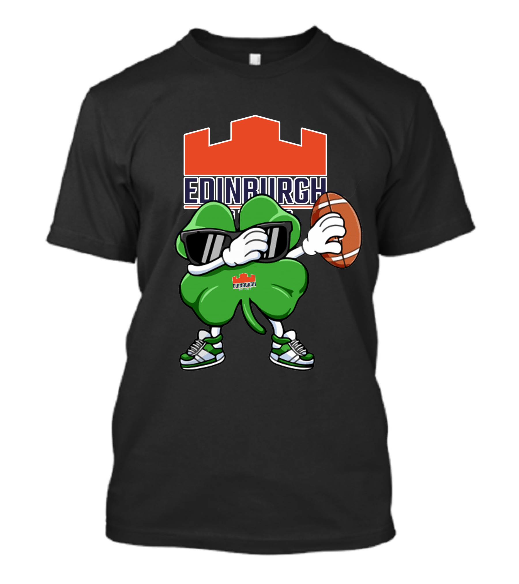 Edinburgh Rugby Clover Holding Rugby Ball With Sunglasses And Sneakers T-Shirt