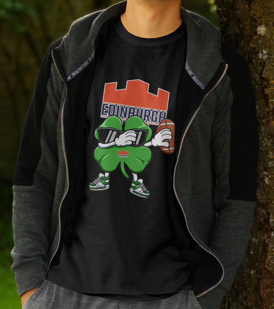 Edinburgh Rugby Clover Holding Rugby Ball With Sunglasses And Sneakers T-Shirt