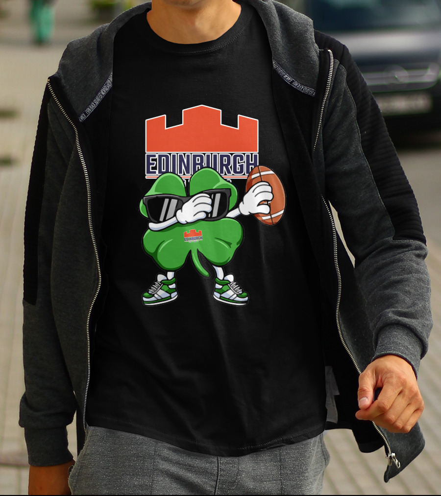 Edinburgh Rugby Clover Holding Rugby Ball With Sunglasses And Sneakers T-Shirt