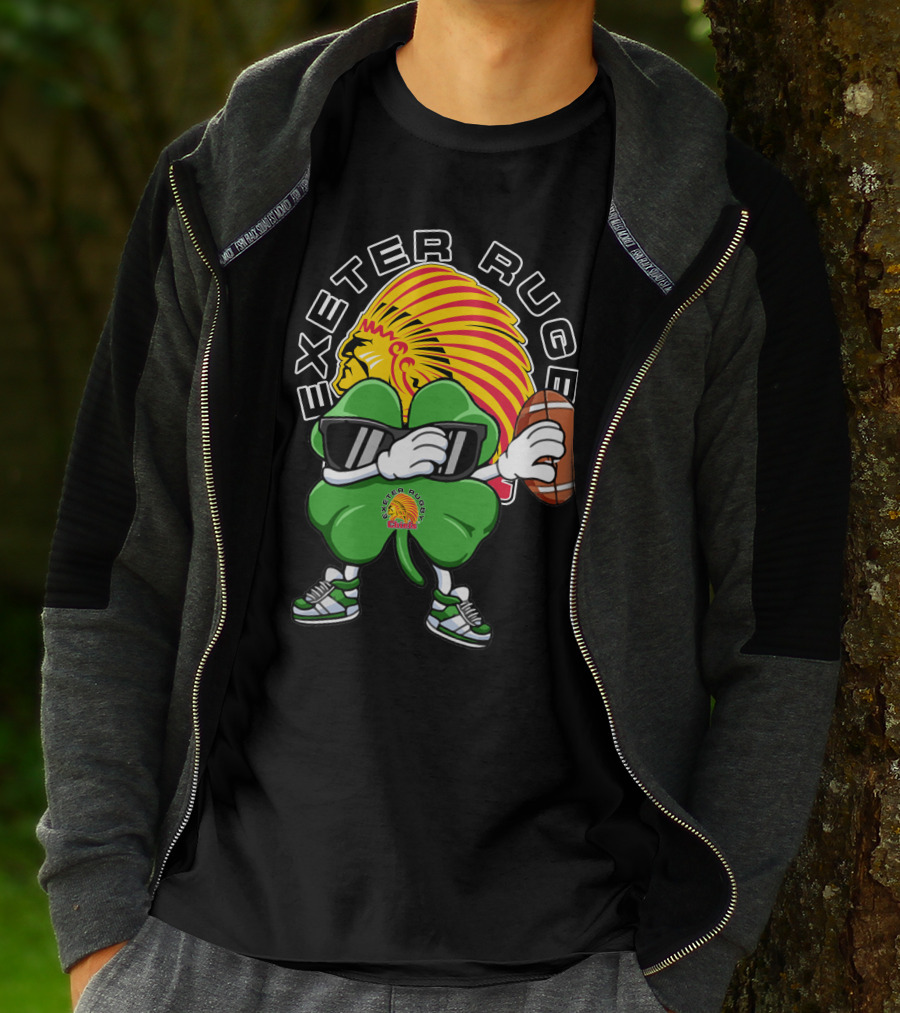 Exeter Rugger Chiefs Shamrock With Sunglasses And Rugby Ball T-Shirt
