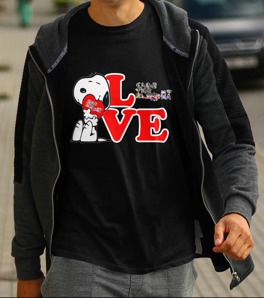 LOVE Snoopy With Cage The Elephant Heart T-Shirt