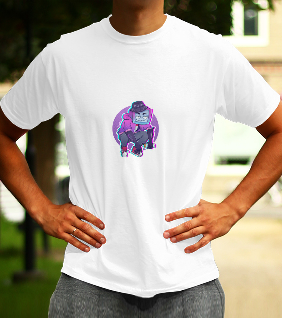 Pyrocynical TV Head Character With Purple Neon Aesthetic And Sneakers T-Shirt