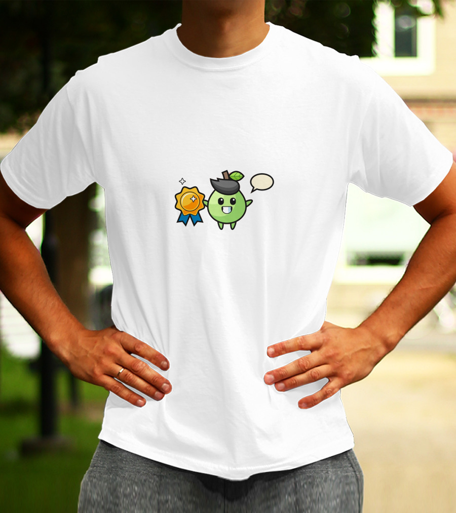 Guava Juice Champion Badge Waving Cartoon Character T-Shirt