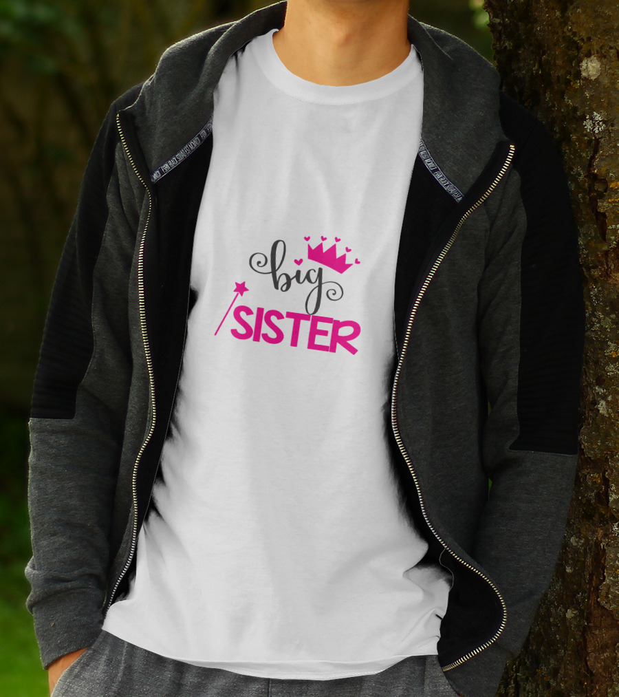 Big Sister Princess Crown Wand Hearts T-Shirt