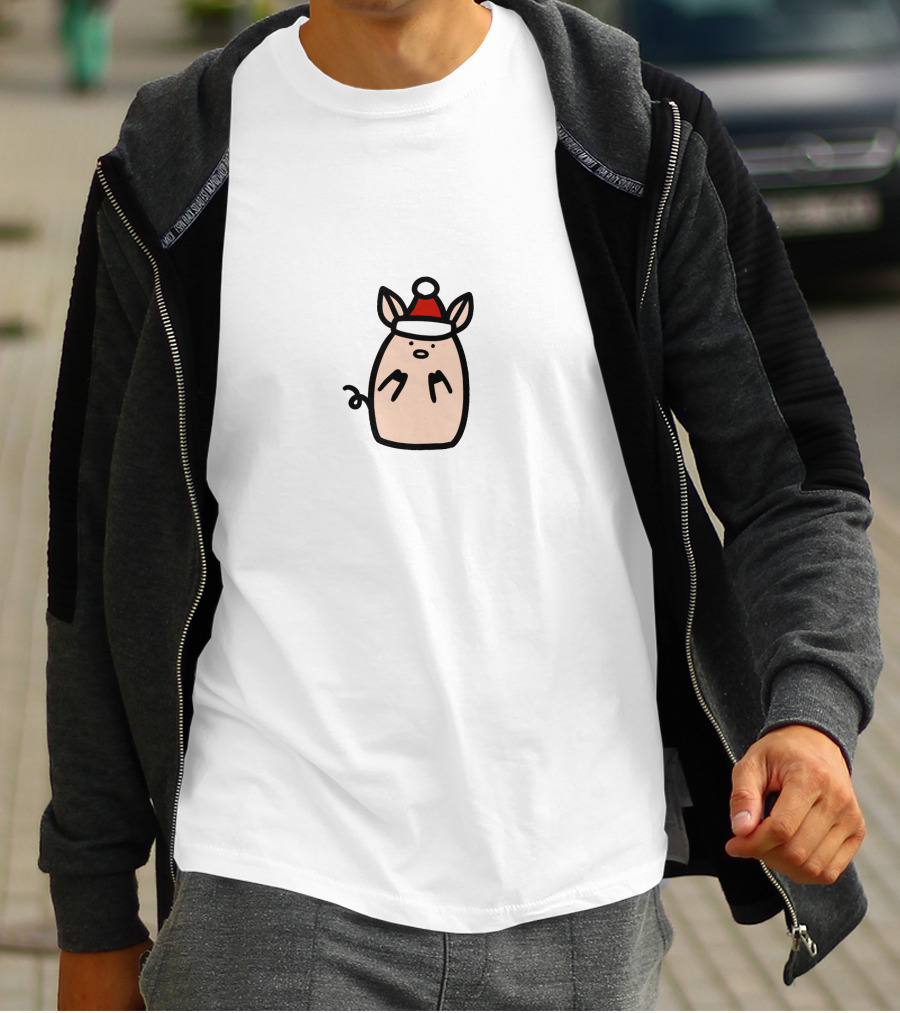 Piggy Santa Hat Christmas T-Shirt