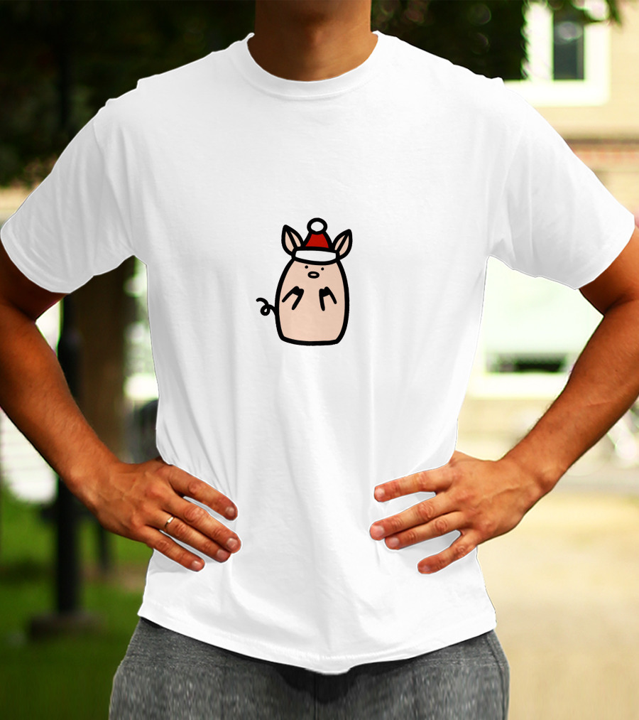 Piggy Santa Hat Christmas T-Shirt